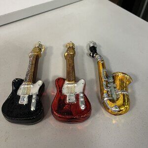 Old world Christmas Musical Instruments Two Electric Guitars And A Saxophone